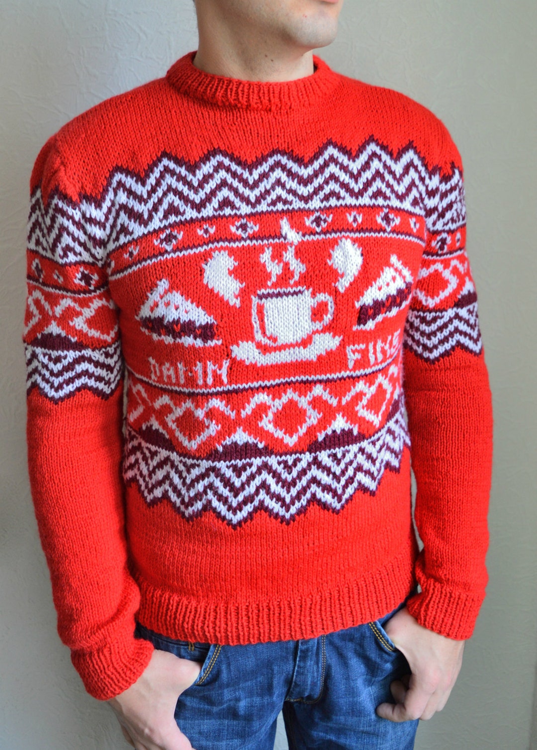 Hand Knitted ''twin Peaks'' Men's Sweater - Etsy