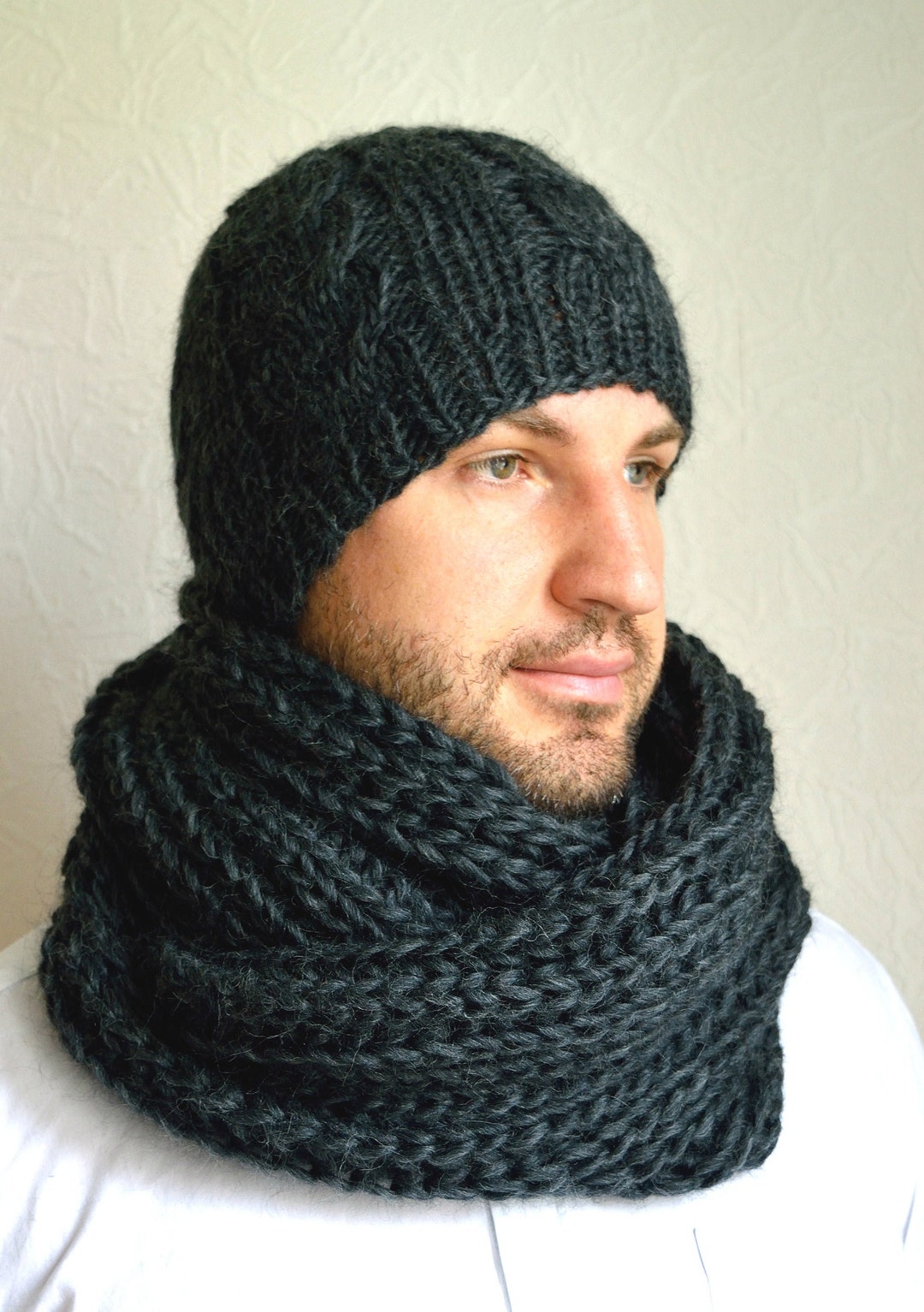 Hand Knitted Men's Alpaca Wool Hat and Snood Scarf - Etsy