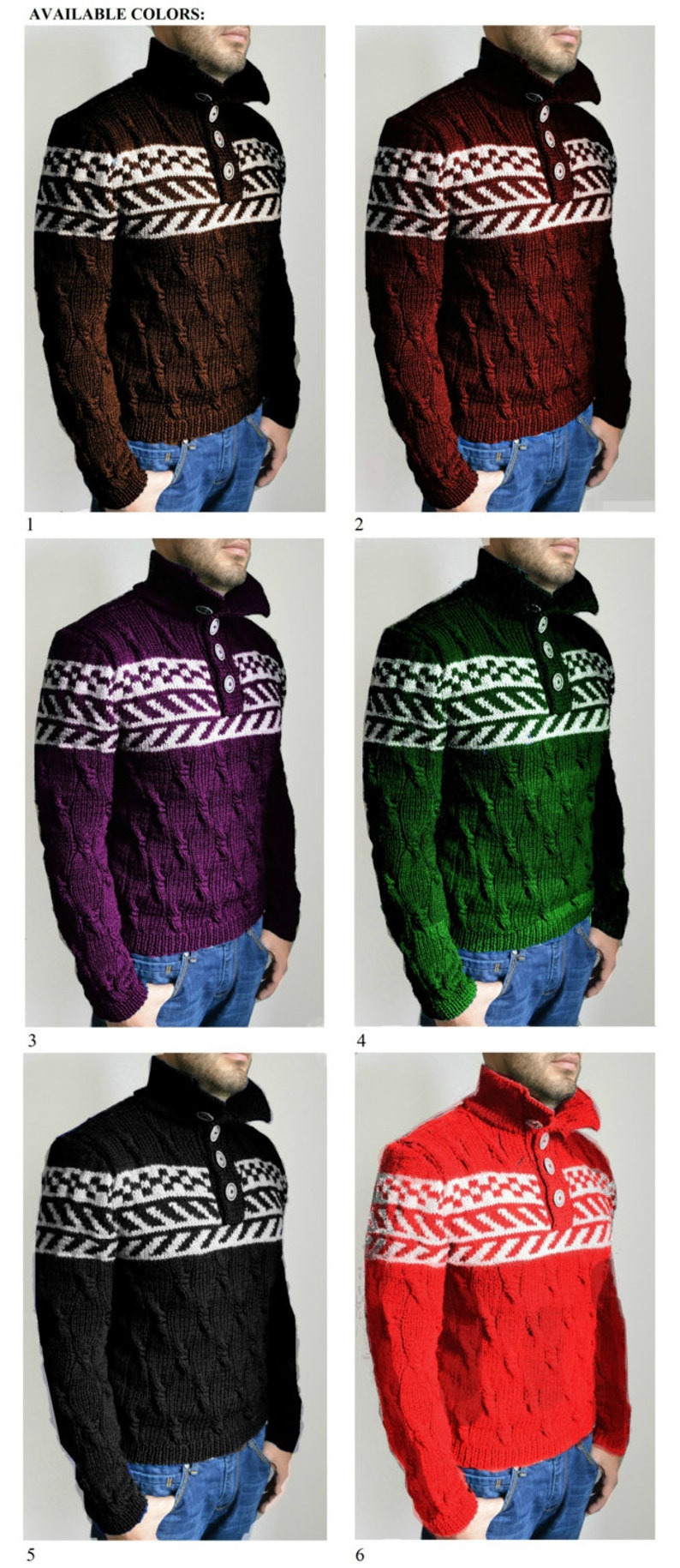 Hand knitted men's merino wool sweater image 5
