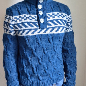Hand knitted men's merino wool sweater image 3