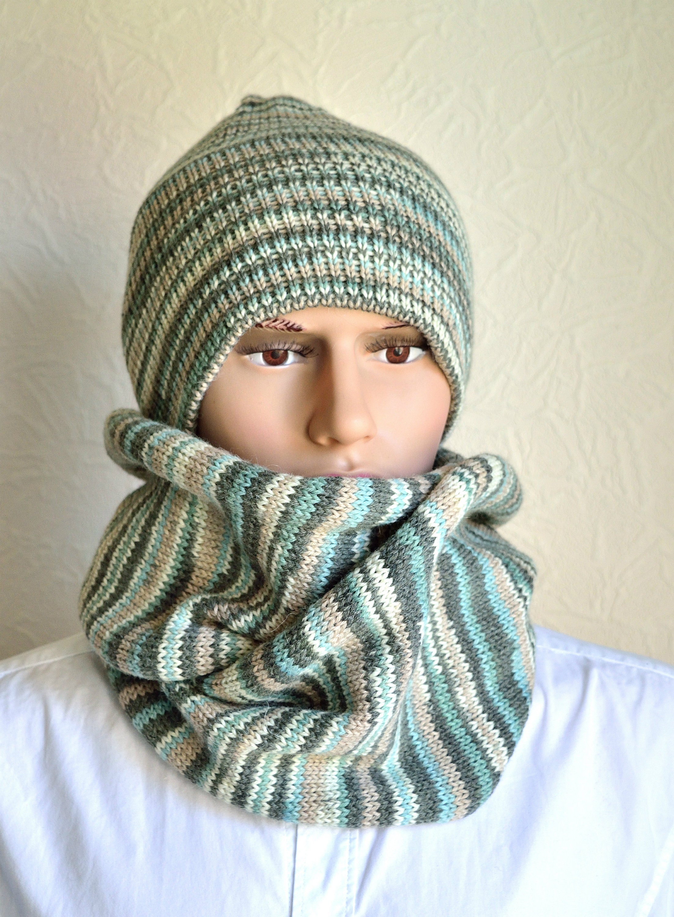 Hand Made Men's Alpaca Wool Hat & Snood Scarf Set - Etsy