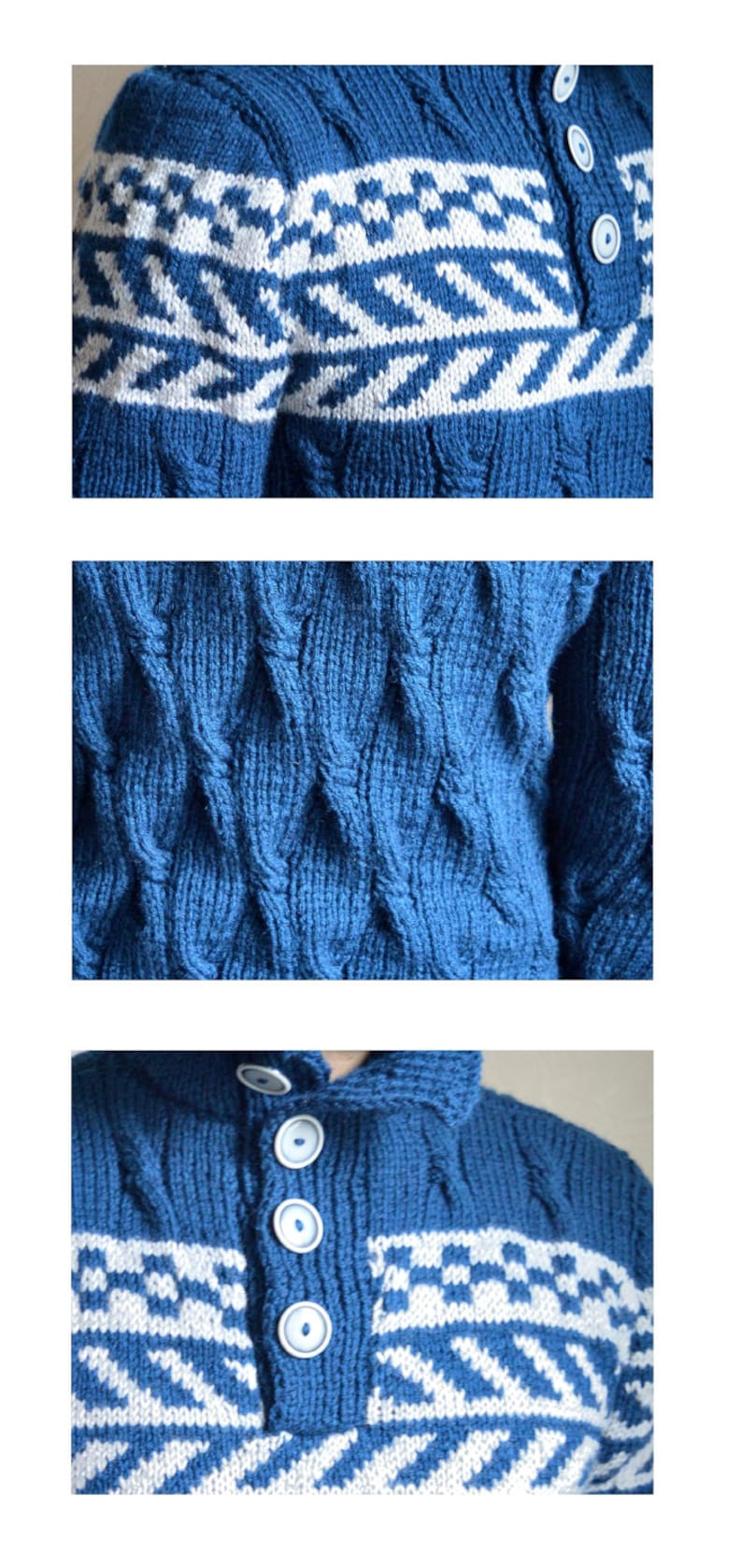 Hand knitted men's merino wool sweater image 4