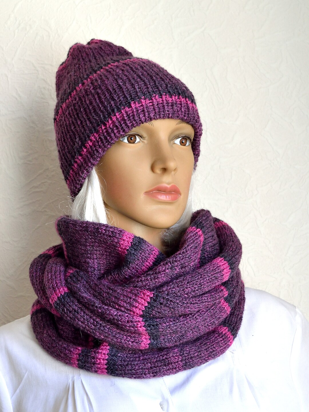 Alpaca Wool Tweed Snood Scarf With Reversible  Velvet