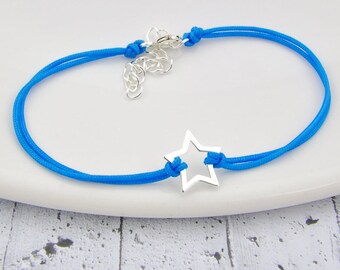 Sterling zilveren ster string armband, kleine ster, ster hanger, ster charme, ster, string armband, elke dag