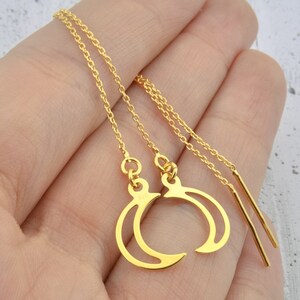 Half moon earrings, long and dangle chain threader earrings minimalist and dainty tiny and delicate gift for her