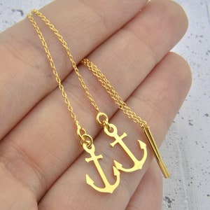 Sterling silver anchor earrings long and dangle chain threader earring minimalist and dainty mismatched tiny and delicate gift for her