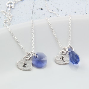 Piedra de nacimiento de diciembre, collar inicial de corazón de cristal de tanzanita, plata de ley, regalos de cumpleaños personalizados para su mejor amiga