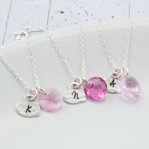 Collar de corazón con piedra de nacimiento de octubre, joyería con inicial de cristal rosa, regalos de cumpleaños personalizados de plata esterlina para su mejor amiga