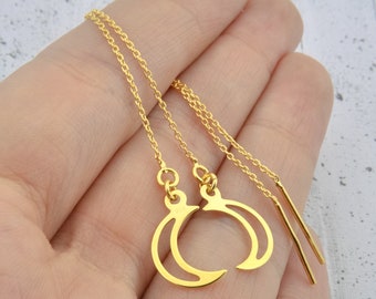 Boucles d'oreilles demi-lune, boucles d'oreilles longues et pendantes avec enfilage de chaîne, cadeau minimaliste et délicat pour elle