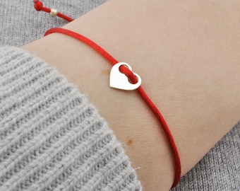 Heart bracelet, sterling silver long distance gift for her, small love