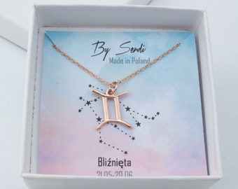 Gemini zodiac necklace, astrology sterling silver birthday gift for her