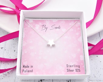 Star necklace, lucky pendant 3D, sterling silver minimalist best friend birthday gifts