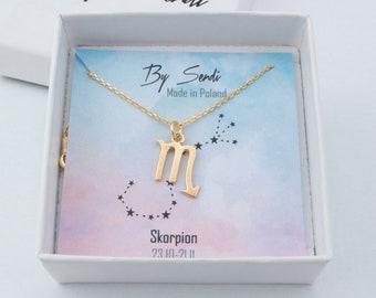 Scorpio zodiac necklace, astrology sterling silver birthday gift for her