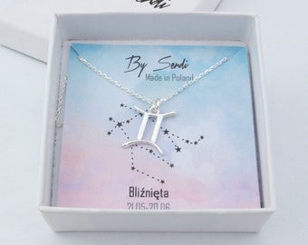 Gemini zodiac necklace, astrology sterling silver birthday gift for her