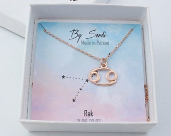 Cancer zodiac necklace, astrology sterling silver birthday gift for her