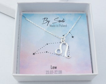 Leo zodiac necklace, astrology sterling silver birthday gift for her