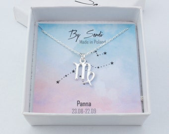 Virgo zodiac necklace, astrology sterling silver birthday gift for her