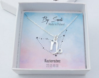 Capricorn zodiac necklace, astrology sterling silver birthday gift for her