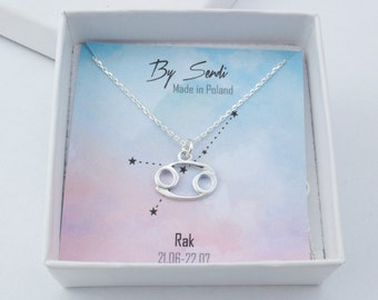 Cancer zodiac necklace, astrology sterling silver birthday gift for her