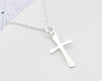 Cross necklace, sterling silver baptism gift, clittle jewelry christmas gift