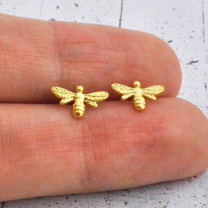 Bee earrings sterling silver studs, minimalist and dainty, mismatched stud, tiny and small gift fof her in personalized box image 6