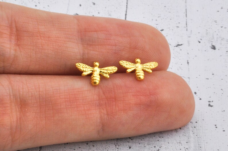 Bee earrings sterling silver studs, minimalist and dainty, mismatched stud, tiny and small gift fof her in personalized box image 6