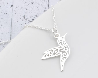 Humming bird necklace, sterling silver pendant on chain, best friend birthday gifts for her or jewelry christmas gift
