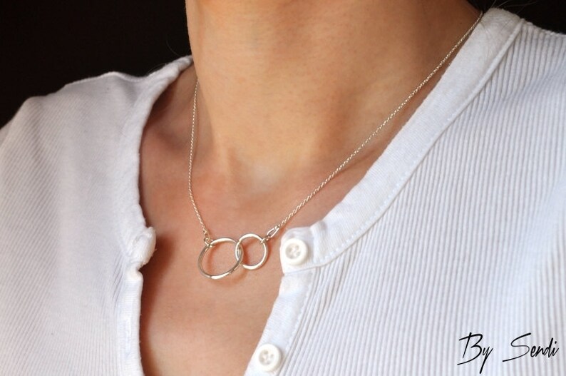 Sterling zilveren ketting met twee cirkels, hanger met 2 twee ringen afbeelding 3