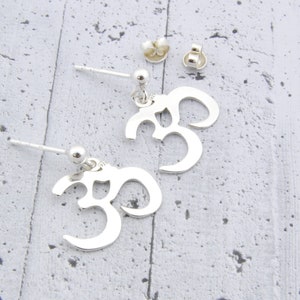 Ohm om earrings, sterling silver drop studs, minimalist gift for her image 7