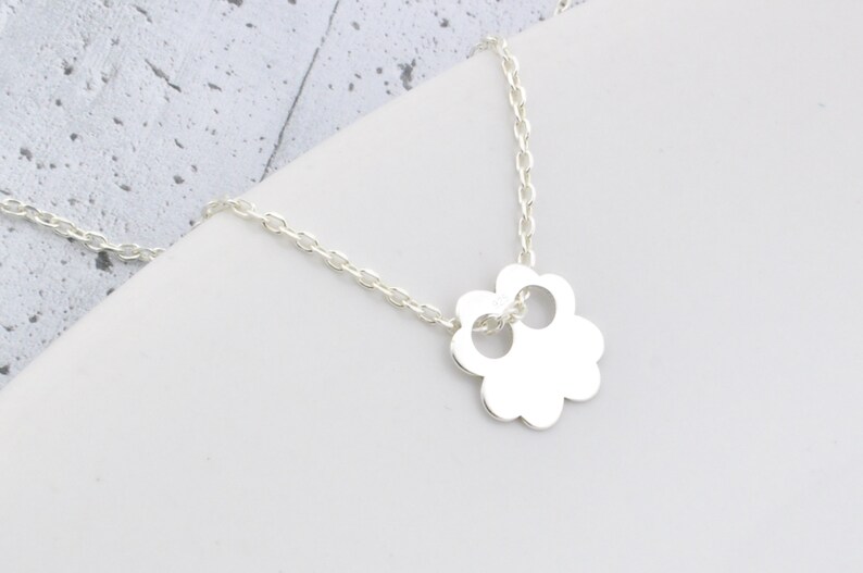 Clover necklace, sterling silver good luck pendant, foul leaf charm, minimalist best friend birthday gifts image 2