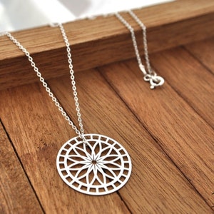 Rosette necklace, sterling silver mandala pendant, best friend birthday gift image 3