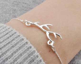 Deer antlers bracelet, stag minimalist jewelry, animal lover gift, sterling silver 925