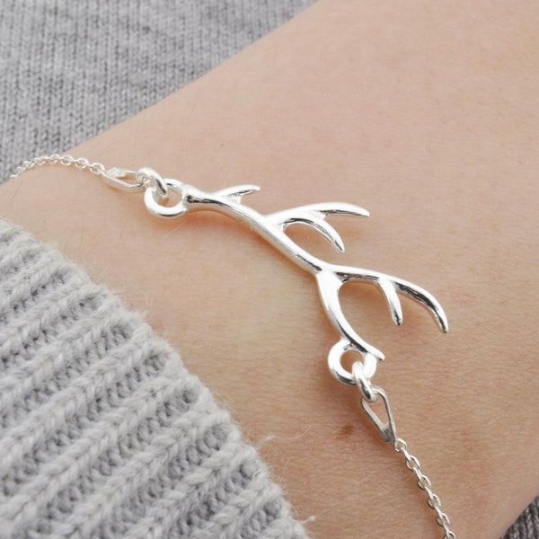 Hirschgeweih Armband, Hirsch Minimalist Schmuck, Tier Liebhaber Geschenk, Sterling Silber 925