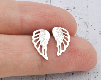 Wings studs oorbellen, sterling zilveren vleugel, minimale en kleine studs voor haar