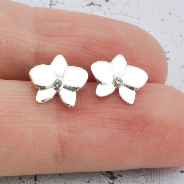 Orchid studs earrings, sterling silver small earrings, gold plated little design