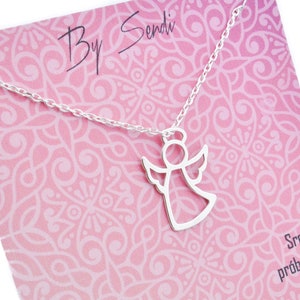 Schutzengel Kette, Anhänger Taufe Geschenk Mädchen Baby-party Verlust Sterling Silber Kette und Charme Minimalist beste Freundin Geburtstag Geschenke