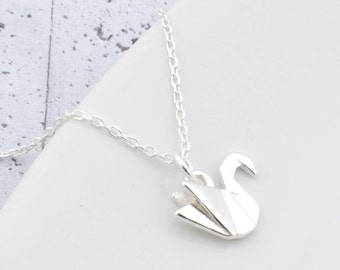 Swan necklace, origami sterling silver best friend gift for her