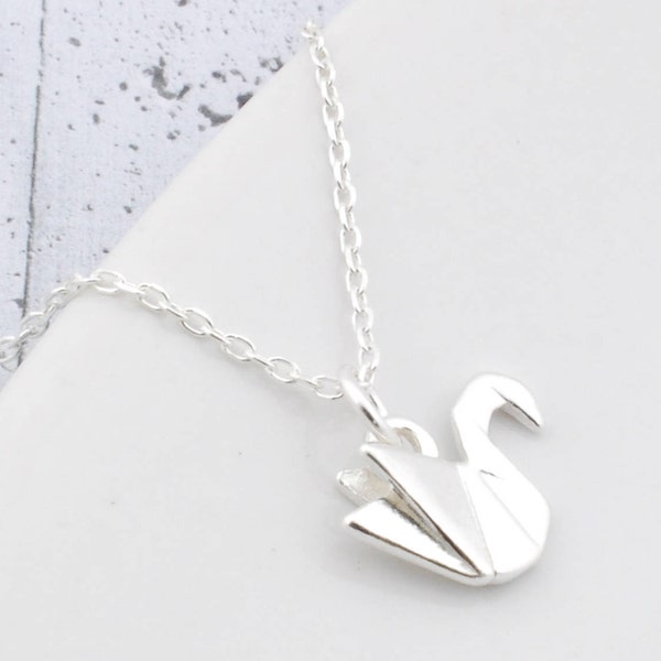 Collier cygne, cadeau meilleur ami en argent sterling origami pour elle