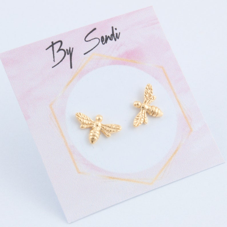 Bee earrings sterling silver studs, minimalist and dainty, mismatched stud, tiny and small gift fof her in personalized box image 4