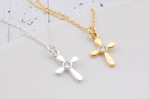 Silver Cross Necklace Hand Stamped Necklace Charm Best Friend Birthday Gifts for Her Minimalist Jewelry for Women