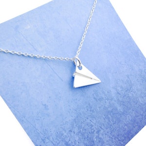 Paper plane necklace, sterling silver origami airplane, gift for her birthday