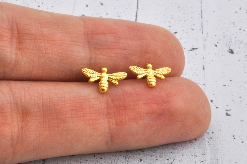 Bee earrings sterling silver studs, minimalist and dainty, mismatched stud, tiny and small gift fof her in personalized box image 8
