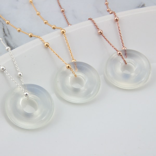 Collier donut en opalite, pendentif cercle gros trou en cristal, cadeau bijoux en pierres précieuses pour femme et fille