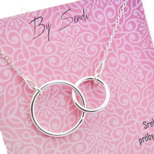 Sterling silver two circles necklace, 2 two rings pendant image 1