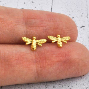 Bee earrings sterling silver studs, minimalist and dainty, mismatched stud, tiny and small gift fof her in personalized box image 9