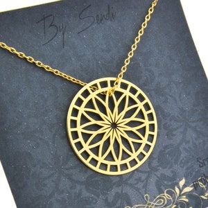 Rosette necklace, sterling silver mandala pendant, best friend birthday gift image 4