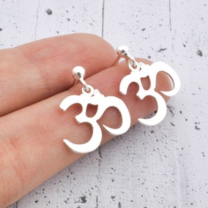 Ohm om earrings, sterling silver drop studs, minimalist gift for her image 2
