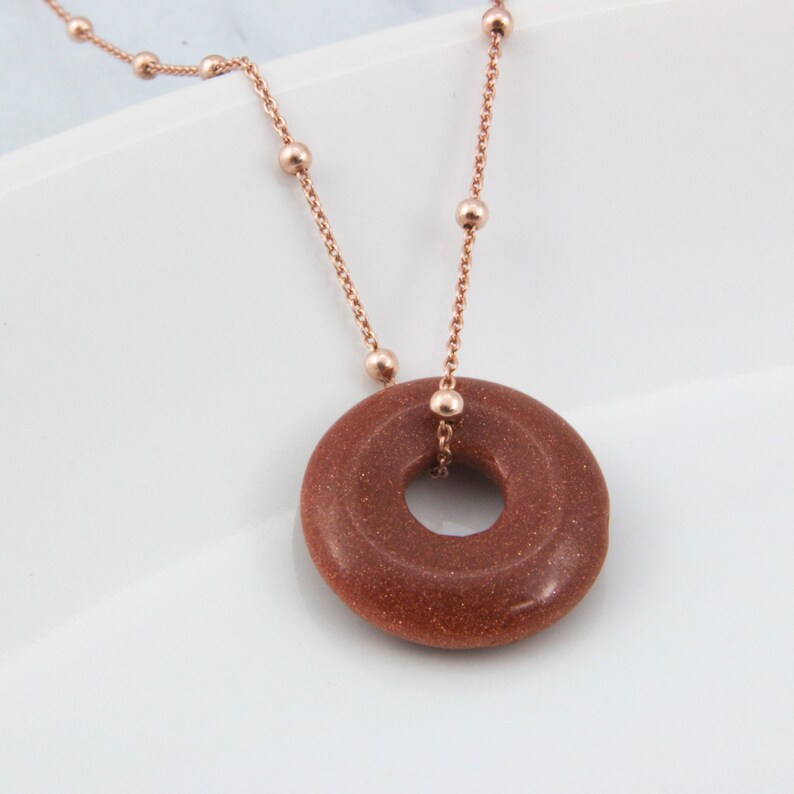 Sand stone donut necklace, circle big hole crystal pendant, women and girl gemstone jewelry gift image 8