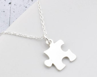 Puzzle piece necklace, sterling silver shaped charm,  best friend birthday gift for her