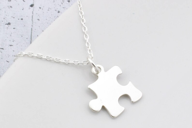 Sterling Silver Puzzle Piece Necklace Shaped Charm Pendant Etsy